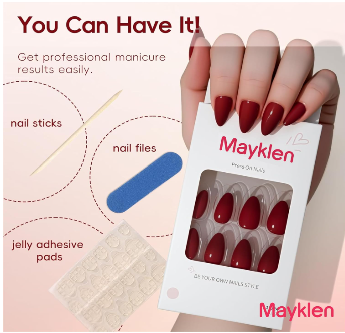 Mayklen Wine Red Stick On Nails - Image 3