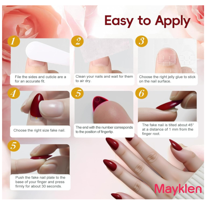 Mayklen Wine Red Stick On Nails - Image 4