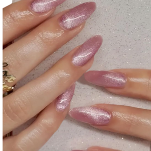 Secret Lives Glossy Cats Eye Reusable Artificial stiletto shape Dark Pink Color Fake Nail 24 PCS Set Lightweight & Long Lasting| Easy To Use Press on Nails with Kit