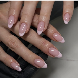 24PCS Press On Nails Almond Shape, Lightweight Fake Nails with Glue, Easy Application for Daily Use and Special Occasions, French Style Nail Extensions Kit in Soft Pink Color, Artificial Nails for Women and Girls