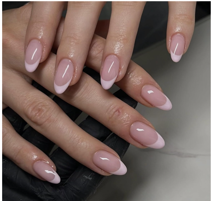 24PCS Press On Nails Almond Shape, Lightweight Fake Nails with Glue, Easy Application for Daily Use and Special Occasions, French Style Nail Extensions Kit in Soft Pink Color, Artificial Nails for Women and Girls