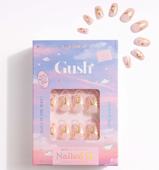 Gush Beauty Press On Nails, Reusable Celestial Gold - Short Round | 24 Pack | Salon-style reusable press on nails with glue & adhesive tabs included - long lasting design that applies in minutes. - Image 4