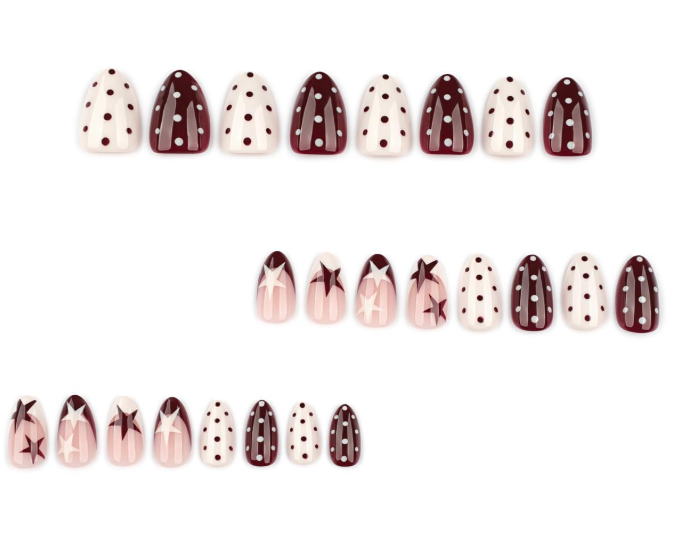 Press On Nails, Polka Dot Fake Nails with Star Design for Special Events and Daily Wear, Almond Shaped Nail Extensions Set with 24 Pieces - Image 3